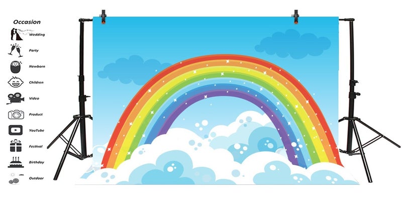 Leyiyi 5x3ft Photography Backdrop Rainbow Background Baby Baptism Baby Shower Starry Sky Cloud Skyline Vlogger Cake Table Kids Happy Birthday Summer Party Pajama Photo Portrait Vinyl Studio Prop - Image 3